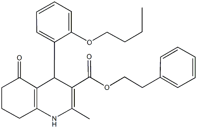 2-phenylethyl 4-(2-butoxyphenyl)-2-methyl-5-oxo-1,4,5,6,7,8-hexahydro-3-quinolinecarboxylate Struktur