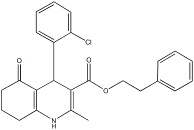 2-phenylethyl 4-(2-chlorophenyl)-2-methyl-5-oxo-1,4,5,6,7,8-hexahydro-3-quinolinecarboxylate Structure