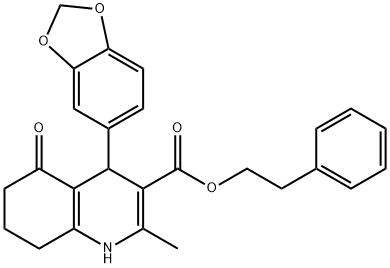2-phenylethyl 4-(1,3-benzodioxol-5-yl)-2-methyl-5-oxo-1,4,5,6,7,8-hexahydro-3-quinolinecarboxylate Structure