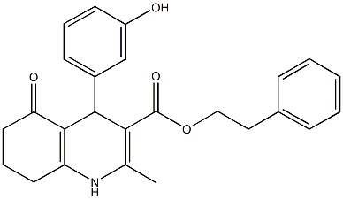 2-phenylethyl 4-(3-hydroxyphenyl)-2-methyl-5-oxo-1,4,5,6,7,8-hexahydro-3-quinolinecarboxylate Struktur
