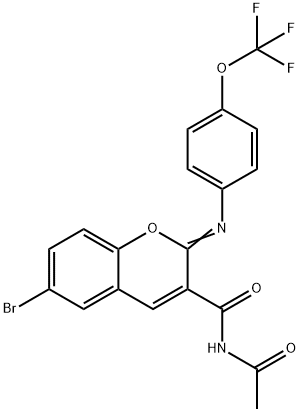 N-acetyl-6-bromo-2-{[4-(trifluoromethoxy)phenyl]imino}-2H-chromene-3-carboxamide Struktur