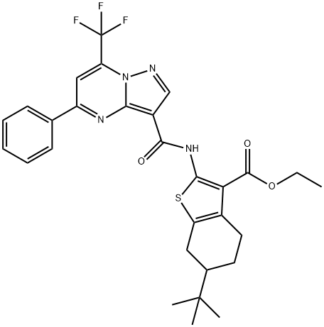 ethyl 6-tert-butyl-2-({[5-phenyl-7-(trifluoromethyl)pyrazolo[1,5-a]pyrimidin-3-yl]carbonyl}amino)-4,5,6,7-tetrahydro-1-benzothiophene-3-carboxylate Structure