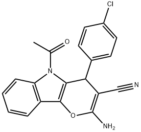 5-acetyl-2-amino-4-(4-chlorophenyl)-4,5-dihydropyrano[3,2-b]indole-3-carbonitrile Struktur