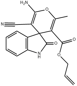 allyl 6-amino-5-cyano-1',3'-dihydro-2-methyl-2'-oxospiro[4H-pyran-4,3'-(2'H)-indole]-3-carboxylate Structure