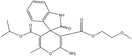 5'-isopropyl 3'-(2-methoxyethyl) 2'-amino-1,3-dihydro-6'-methyl-2-oxospiro[2H-indole-3,4'-(4'H)-pyran]-3',5'-dicarboxylate Structure
