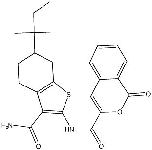 N-[3-(aminocarbonyl)-6-tert-pentyl-4,5,6,7-tetrahydro-1-benzothien-2-yl]-1-oxo-1H-isochromene-3-carboxamide Struktur