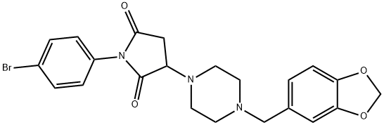 3-[4-(1,3-benzodioxol-5-ylmethyl)-1-piperazinyl]-1-(4-bromophenyl)-2,5-pyrrolidinedione,313705-28-1,结构式