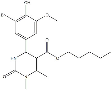 pentyl 4-(3-bromo-4-hydroxy-5-methoxyphenyl)-1,6-dimethyl-2-oxo-1,2,3,4-tetrahydro-5-pyrimidinecarboxylate Struktur