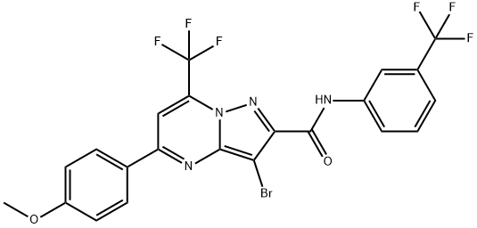 3-bromo-5-(4-methoxyphenyl)-7-(trifluoromethyl)-N-[3-(trifluoromethyl)phenyl]pyrazolo[1,5-a]pyrimidine-2-carboxamide 化学構造式