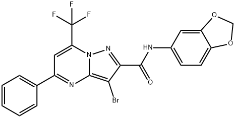N-(1,3-benzodioxol-5-yl)-3-bromo-5-phenyl-7-(trifluoromethyl)pyrazolo[1,5-a]pyrimidine-2-carboxamide Struktur