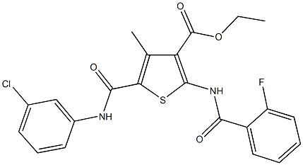 ethyl 5-[(3-chloroanilino)carbonyl]-2-[(2-fluorobenzoyl)amino]-4-methyl-3-thiophenecarboxylate Struktur