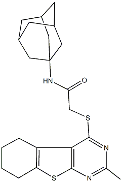 N-(1-adamantyl)-2-[(2-methyl-5,6,7,8-tetrahydro[1]benzothieno[2,3-d]pyrimidin-4-yl)sulfanyl]acetamide Struktur