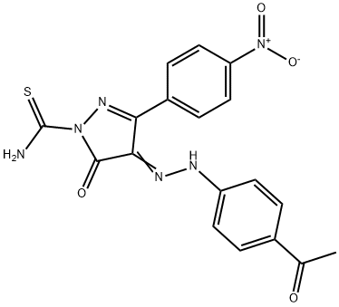 4-[(4-acetylphenyl)hydrazono]-3-{4-nitrophenyl}-5-oxo-4,5-dihydro-1H-pyrazole-1-carbothioamide Struktur