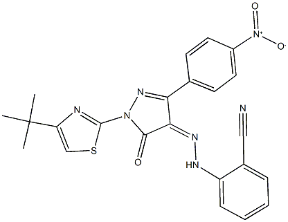 2-[2-(1-(4-tert-butyl-1,3-thiazol-2-yl)-3-{4-nitrophenyl}-5-oxo-1,5-dihydro-4H-pyrazol-4-ylidene)hydrazino]benzonitrile 结构式