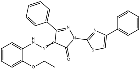 3-phenyl-1-(4-phenyl-1,3-thiazol-2-yl)-1H-pyrazole-4,5-dione 4-[(2-ethoxyphenyl)hydrazone] Struktur