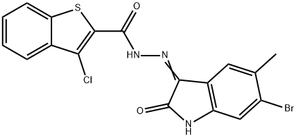 N'-(6-bromo-5-methyl-2-oxo-1,2-dihydro-3H-indol-3-ylidene)-3-chloro-1-benzothiophene-2-carbohydrazide Struktur