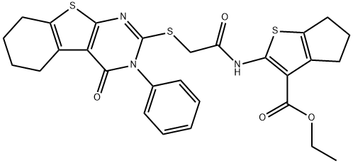 ethyl 2-({[(4-oxo-3-phenyl-3,4,5,6,7,8-hexahydro[1]benzothieno[2,3-d]pyrimidin-2-yl)sulfanyl]acetyl}amino)-5,6-dihydro-4H-cyclopenta[b]thiophene-3-carboxylate Structure