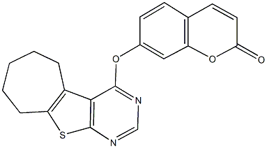 7-(6,7,8,9-tetrahydro-5H-cyclohepta[4,5]thieno[2,3-d]pyrimidin-4-yloxy)-2H-chromen-2-one Struktur