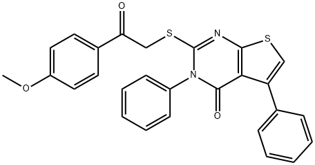 2-{[2-(4-methoxyphenyl)-2-oxoethyl]sulfanyl}-3,5-diphenylthieno[2,3-d]pyrimidin-4(3H)-one Struktur