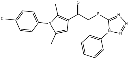 1-[1-(4-chlorophenyl)-2,5-dimethyl-1H-pyrrol-3-yl]-2-[(1-phenyl-1H-tetraazol-5-yl)sulfanyl]ethanone Struktur