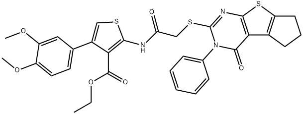315710-92-0 ethyl 4-(3,4-dimethoxyphenyl)-2-({[(4-oxo-3-phenyl-3,5,6,7-tetrahydro-4H-cyclopenta[4,5]thieno[2,3-d]pyrimidin-2-yl)sulfanyl]acetyl}amino)-3-thiophenecarboxylate