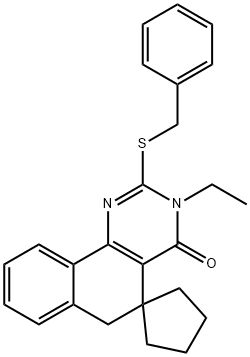 2-(benzylsulfanyl)-3-ethyl-5,6-dihydrospiro(benzo[h]quinazoline-5,1'-cyclopentane)-4(3H)-one,316362-61-5,结构式