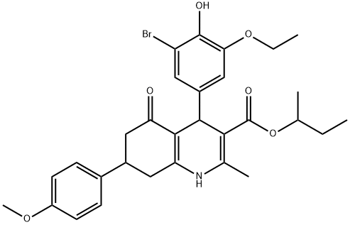 sec-butyl 4-(3-bromo-5-ethoxy-4-hydroxyphenyl)-7-(4-methoxyphenyl)-2-methyl-5-oxo-1,4,5,6,7,8-hexahydro-3-quinolinecarboxylate Structure
