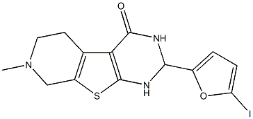 2-(5-iodo-2-furyl)-7-methyl-2,3,5,6,7,8-hexahydropyrido[4',3':4,5]thieno[2,3-d]pyrimidin-4(1H)-one 化学構造式