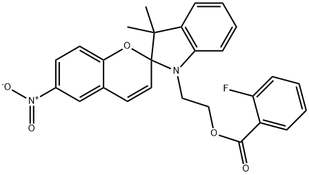 2-(3',3'-dimethyl-6-nitro-2',3'-dihydrospiro[2H-chromene-2,2'-(1'H)-indole]-1'-yl)ethyl 2-fluorobenzoate 结构式