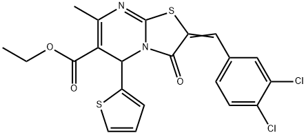 ethyl 2-(3,4-dichlorobenzylidene)-7-methyl-3-oxo-5-(2-thienyl)-2,3-dihydro-5H-[1,3]thiazolo[3,2-a]pyrimidine-6-carboxylate,324071-07-0,结构式