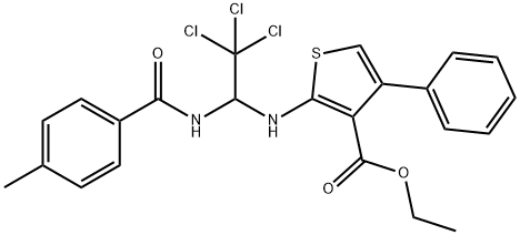 ethyl 4-phenyl-2-({2,2,2-trichloro-1-[(4-methylbenzoyl)amino]ethyl}amino)-3-thiophenecarboxylate Structure