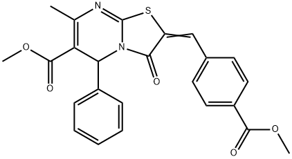 methyl 2-[4-(methoxycarbonyl)benzylidene]-7-methyl-3-oxo-5-phenyl-2,3-dihydro-5H-[1,3]thiazolo[3,2-a]pyrimidine-6-carboxylate Struktur