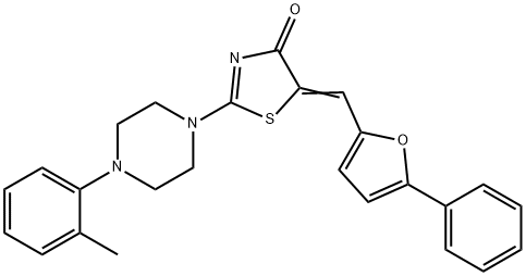 2-[4-(2-methylphenyl)-1-piperazinyl]-5-[(5-phenyl-2-furyl)methylene]-1,3-thiazol-4(5H)-one Struktur
