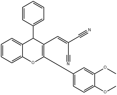 2-{[2-(3,4-dimethoxyphenyl)-4-phenyl-4H-chromen-3-yl]methylene}malononitrile Struktur