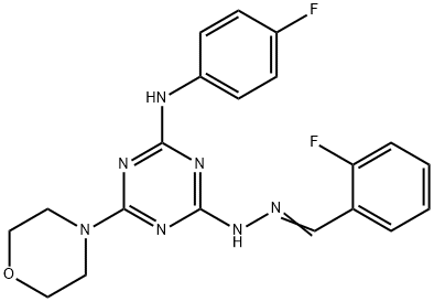 2-fluorobenzaldehyde [4-(4-fluoroanilino)-6-(4-morpholinyl)-1,3,5-triazin-2-yl]hydrazone Structure