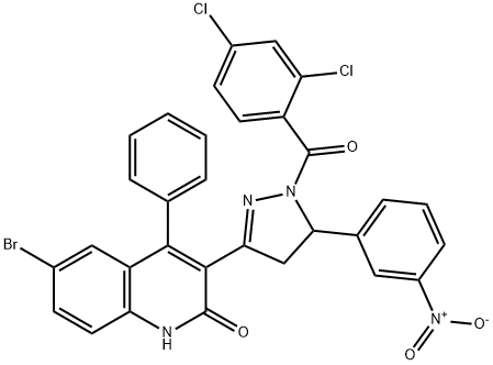 6-bromo-3-(1-[(2,4-dichlorophenyl)carbonyl]-5-{3-nitrophenyl}-4,5-dihydro-1H-pyrazol-3-yl)-4-phenylquinolin-2(1H)-one Struktur
