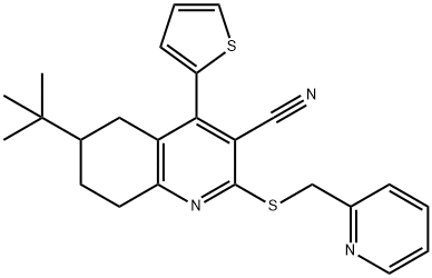 6-(tert-butyl)-2-[(2-pyridinylmethyl)sulfanyl]-4-(2-thienyl)-5,6,7,8-tetrahydro-3-quinolinecarbonitrile Struktur