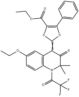 327169-54-0 ethyl 2-(6-ethoxy-2,2-dimethyl-3-thioxo-1-(trifluoroacetyl)-2,3-dihydro-4(1H)-quinolinylidene)-5-phenyl-1,3-dithiole-4-carboxylate