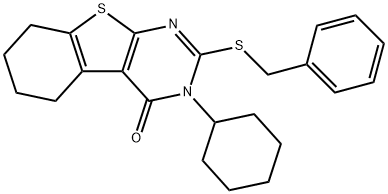 2-(benzylsulfanyl)-3-cyclohexyl-5,6,7,8-tetrahydro[1]benzothieno[2,3-d]pyrimidin-4(3H)-one Structure