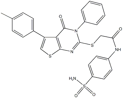 N-[4-(aminosulfonyl)phenyl]-2-{[5-(4-methylphenyl)-4-oxo-3-phenyl-3,4-dihydrothieno[2,3-d]pyrimidin-2-yl]sulfanyl}acetamide 结构式