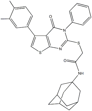 N-(1-adamantyl)-2-{[5-(3,4-dimethylphenyl)-4-oxo-3-phenyl-3,4-dihydrothieno[2,3-d]pyrimidin-2-yl]sulfanyl}acetamide Struktur