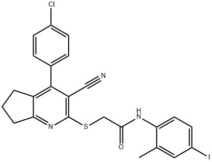 2-{[4-(4-chlorophenyl)-3-cyano-6,7-dihydro-5H-cyclopenta[b]pyridin-2-yl]sulfanyl}-N-(4-iodo-2-methylphenyl)acetamide Structure