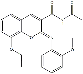 N-acetyl-8-ethoxy-2-[(2-methoxyphenyl)imino]-2H-chromene-3-carboxamide Struktur