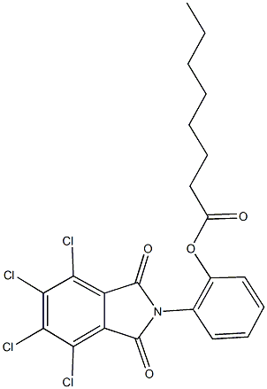 2-(4,5,6,7-tetrachloro-1,3-dioxo-1,3-dihydro-2H-isoindol-2-yl)phenyl octanoate Struktur