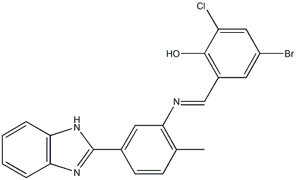 2-({[5-(1H-benzimidazol-2-yl)-2-methylphenyl]imino}methyl)-4-bromo-6-chlorophenol Struktur