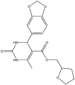 tetrahydro-2-furanylmethyl 4-(1,3-benzodioxol-5-yl)-6-methyl-2-oxo-1,2,3,4-tetrahydro-5-pyrimidinecarboxylate Struktur