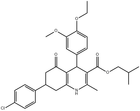 isobutyl 7-(4-chlorophenyl)-4-(4-ethoxy-3-methoxyphenyl)-2-methyl-5-oxo-1,4,5,6,7,8-hexahydro-3-quinolinecarboxylate Structure