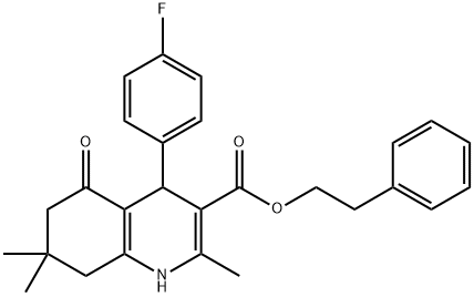2-phenylethyl 4-(4-fluorophenyl)-2,7,7-trimethyl-5-oxo-1,4,5,6,7,8-hexahydro-3-quinolinecarboxylate Structure