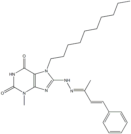7-decyl-3-methyl-8-[2-(1-methyl-3-phenyl-2-propenylidene)hydrazino]-3,7-dihydro-1H-purine-2,6-dione Struktur