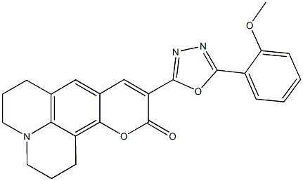 10-[5-(2-methoxyphenyl)-1,3,4-oxadiazol-2-yl]-2,3,6,7-tetrahydro-1H,5H,11H-pyrano[2,3-f]pyrido[3,2,1-ij]quinolin-11-one Struktur